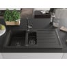 Mexen Andres Granitspüle 1,5-beckig mit Abtropffläche und Küchenarmatur Flora, schwarz/gold - 6515-75-670401-07-B