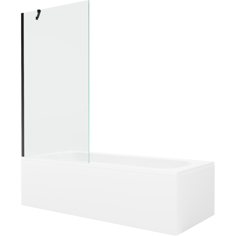 Mexen Vega Rechteckige Wanne 180 x 80 cm mit Verkleidung und 1-flügeligem Paravent 90 cm, transparent, schwarz