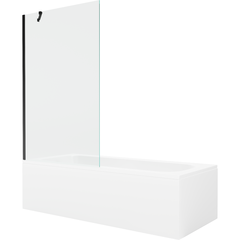 Mexen Vega Rechteckige Wanne 180 x 80 cm mit Verkleidung und 1-flügeliger Duschabtrennung 100 cm, transparent, schwarz