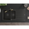 Mexen Andres Granitspüle 1,5-becken mit Abtropffläche und Küchenarmatur Flora, Schwarz/Gold - 6515-75-670401-57-B