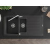 Mexen Andres Granitspüle 1,5-Kammer mit Abtropffläche und Küchenarmatur Flora, schwarz gesprenkelt - 6515-76-670401-00