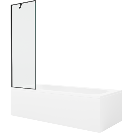 Mexen Vega rechteckige Badewanne 180 x 80 cm mit Verkleidung und 1-flügeliger 60 cm Duschabtrennung, schwarzes Muster
