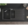 Mexen Andres Granitspüle 1,5-bowl mit Abtropffläche und Küchenarmatur Flora, schwarz gesprenkelt - 6515-76-670401-07-B