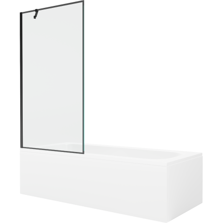Mexen Vega Rechteckige Badewanne 180 x 80 cm mit Verkleidung und 1-flügeligem Paravent 90 cm, schwarzes Muster
