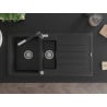 Mexen Andres Granitspüle 1,5-Becken mit Abtropffläche und Küchenarmatur Flora, schwarz - 6515-77-670401-07