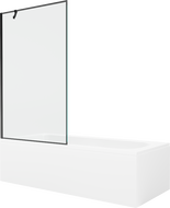 Mexen Vega Rechteckige Badewanne 180 x 80 cm mit Verkleidung und 1-flügeligem Sichtschutz 100 cm, schwarzes Muster