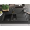Mexen Andres Granitspüle 1,5-becken mit Abtropffläche und Küchenarmatur Flora, schwarz - 6515-77-670401-57-B