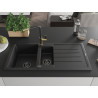 Mexen Andres Granitspüle 1,5-Kammer mit Abtropffläche und Küchenarmatur Flora, schwarz - 6515-77-670401-57-B