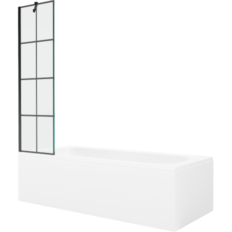Mexen Vega Rechteckige Wanne 180 x 80 cm mit Verkleidung und 1-flügeliger Schwenkwand 50 cm, schwarzes Muster