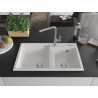 Mexen Tomas 2-Kammer Granitspüle mit Küchenarmatur Flora, weiß - 6516-20-670401-06