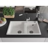 Mexen Tomas Granitspüle 2-Becken mit Küchenarmatur Flora, weiß - 6516-20-670401-07-B