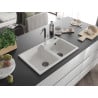 Mexen Tomas Granitspüle 2-Becken mit Küchenarmatur Flora, weiß - 6516-20-670401-07-B