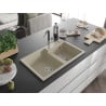 Mexen Tomas Granitspüle 2-Kammer mit Küchenarmatur Flora, beige - 6516-69-670401-07