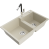Mexen Tomas Granitspüle mit 2 Becken und Küchenarmatur Flora, beige - 6516-69-670401-07