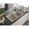 Mexen Tomas Granitspüle 2-Kammer mit Küchenarmatur Flora, Beige - 6516-69-670401-07-B