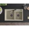 Mexen Tomas Granitspüle 2-Kammer mit Küchenarmatur Flora, Beige - 6516-69-670401-07-B