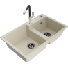 Mexen Tomas Granitspüle 2-Kammer mit Küchenarmatur Flora, Beige - 6516-69-670401-07-B