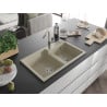 Mexen Tomas Granitspüle 2-Kammer mit Küchenarmatur Flora, beige - 6516-69-670401-09