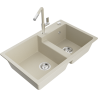 Mexen Tomas granitspüle 2-becken mit Küchenarmatur Flora, beige - 6516-69-670401-09