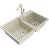 Mexen Tomas Granitspüle 2-Kammer mit Küchenarmatur Flora, beige - 6516-69-670401-09