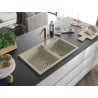 Mexen Tomas Granitspüle 2-Kammer mit Küchenarmatur Flora, beige - 6516-69-670401-57-G