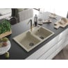 Mexen Tomas Granitspüle 2-Becken mit Küchenarmatur Flora, Beige - 6516-69-670401-57-B