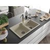 Mexen Tomas Granitspüle 2-Kammer mit Küchenarmatur Flora, beige - 6516-69-670401-57-B