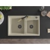 Mexen Tomas Granitspüle 2-Becken mit Küchenarmatur Flora, Beige - 6516-69-670401-57-B