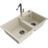 Mexen Tomas Granitspüle 2-Becken mit Küchenarmatur Flora, Beige - 6516-69-670401-57-B