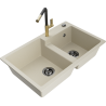 Mexen Tomas Granitspüle 2-Kammern mit Küchenarmatur Flora, beige - 6516-69-670401-57-B