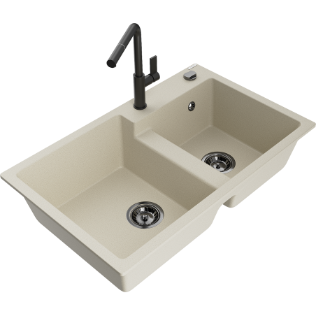 Mexen Tomas Granit-Spüle 2 Kammern mit Küchenarmatur Flora, beige - 6516-69-670401-70-B