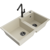 Mexen Tomas Granit-Spüle 2 Kammern mit Küchenarmatur Flora, beige - 6516-69-670401-70-B