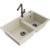 Mexen Tomas granitspüle mit 2 Becken und Küchenarmatur Flora, beige - 6516-69-670401-70-B