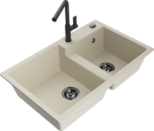Mexen Tomas Granit-Spüle 2 Kammern mit Küchenarmatur Flora, beige - 6516-69-670401-70-B