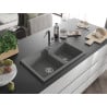 Mexen Tomas Granitspüle 2-becken mit Küchenarmatur Flora, grau - 6516-71-670401-07