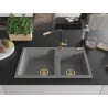 Mexen Tomas Granitspüle 2-Becken mit Küchenarmatur Flora, grau - 6516-71-670401-57-G