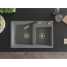Mexen Tomas 2-Kammern Granitspüle mit Küchenarmatur Flora, grau - 6516-71-670401-57-G