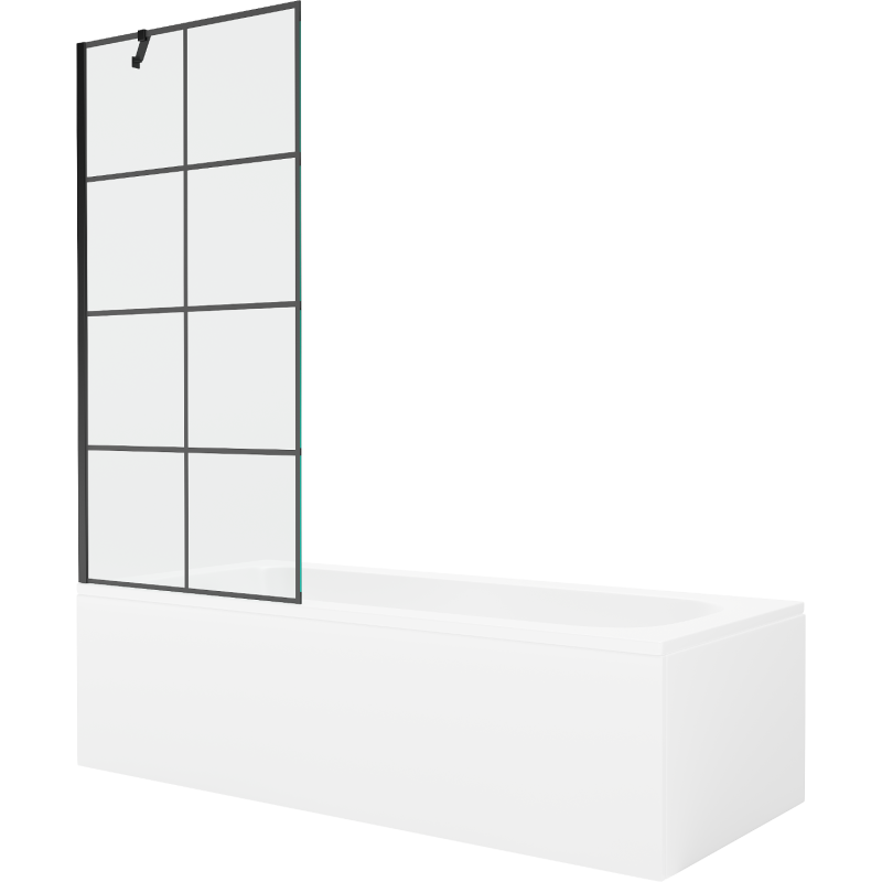 Mexen Vega Rechteckige Badewanne 180 x 80 cm mit Verkleidung und 1-flügeliger Duschwand 80 cm, schwarzes Muster