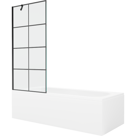 Mexen Vega Rechteckige Badewanne 180 x 80 cm mit Verkleidung und 1-flügeliger Duschwand 80 cm, schwarzes Muster