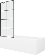 Mexen Vega Rechteckige Badewanne 180 x 80 cm mit Verkleidung und 1-flügeliger Duschwand 80 cm, schwarzes Muster
