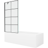 Mexen Vega Rechteckige Badewanne 180 x 80 cm mit Verkleidung und 1-flügeliger Trennwand 90 cm, schwarzes Muster