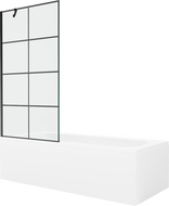 Mexen Vega Rechteckige Badewanne 180 x 80 cm mit Verkleidung und 1-flügeliger Trennwand 90 cm, schwarzes Muster
