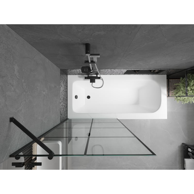 Mexen Vega Rechteckige Badewanne 180 x 80 cm mit Verkleidung und 1-flügeliger Trennwand 90 cm, schwarzes Muster