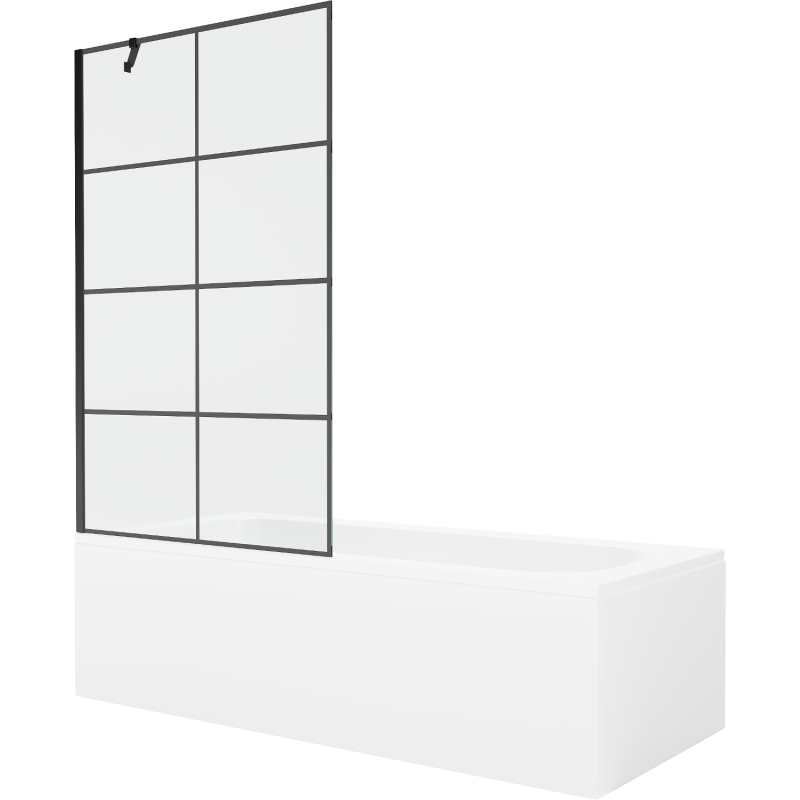 Mexen Vega Rechteckige Wanne 180 x 80 cm mit Verkleidung und 1-flügeligem Paravent 100 cm, schwarzes Muster