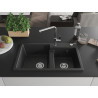 Mexen Tomas 2-Kammer-Granits​püle mit Küchenarmatur Flora, schwarz/silber metallic - 6516-73-670401-00
