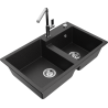 Mexen Tomas 2-Kammer-Granits​püle mit Küchenarmatur Flora, schwarz/silber metallic - 6516-73-670401-00