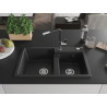 Mexen Tomas Granitspüle, 2-Kammern, mit Küchenarmatur Flora, schwarz/silbermetallic - 6516-73-670401-07