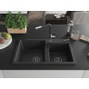 Mexen Tomas Granitspüle 2-Kammern mit Küchenarmatur Flora, schwarz/silber metallic - 6516-73-670401-07-B