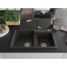 Mexen Tomas 2-Kammer Granitspüle mit Küchenarmatur Flora, schwarz/silber metallisch - 6516-73-670401-57-G