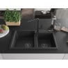 Mexen Tomas Granitspüle 2-Becken mit Küchenarmatur Flora, schwarz/silber metallisch - 6516-73-670401-70-B